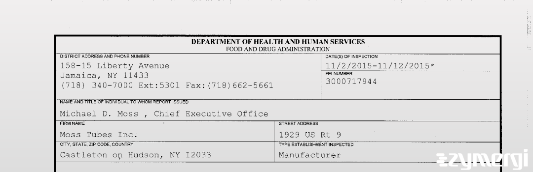 FDANews 483 Moss Tubes Inc. Nov 12 2015 top
