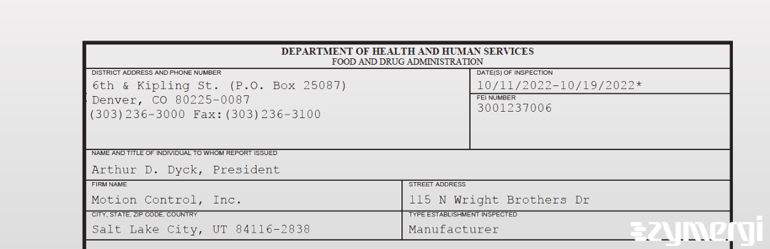 FDANews 483 Motion Control, Inc. Oct 19 2022 top