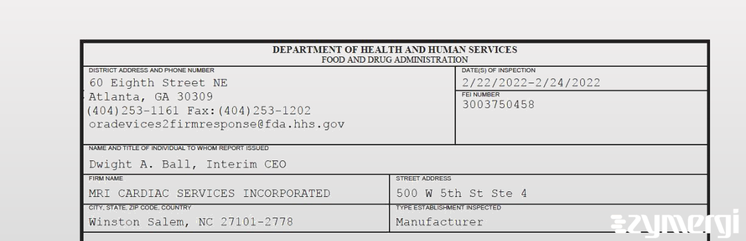 FDANews 483 MRI CARDIAC SERVICES INCORPORATED Feb 24 2022 top