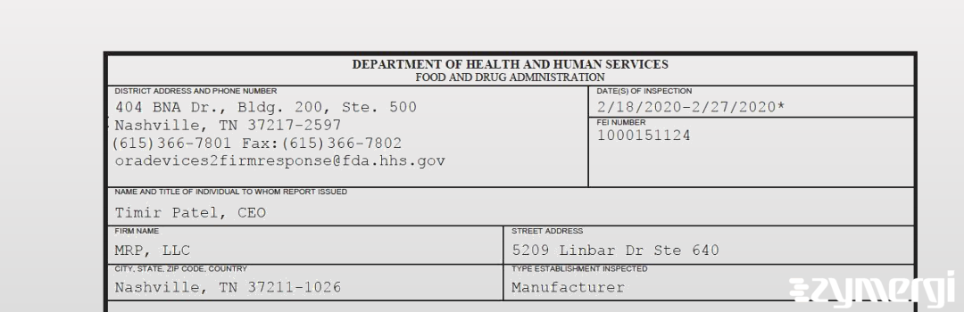 FDANews 483 MRP, LLC Feb 27 2020 top