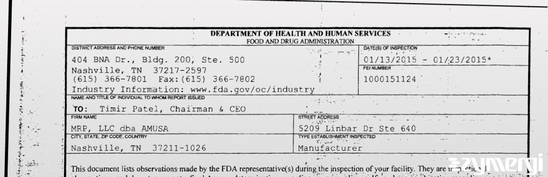 FDANews 483 MRP, LLC dba AMUSA Jan 23 2015 top