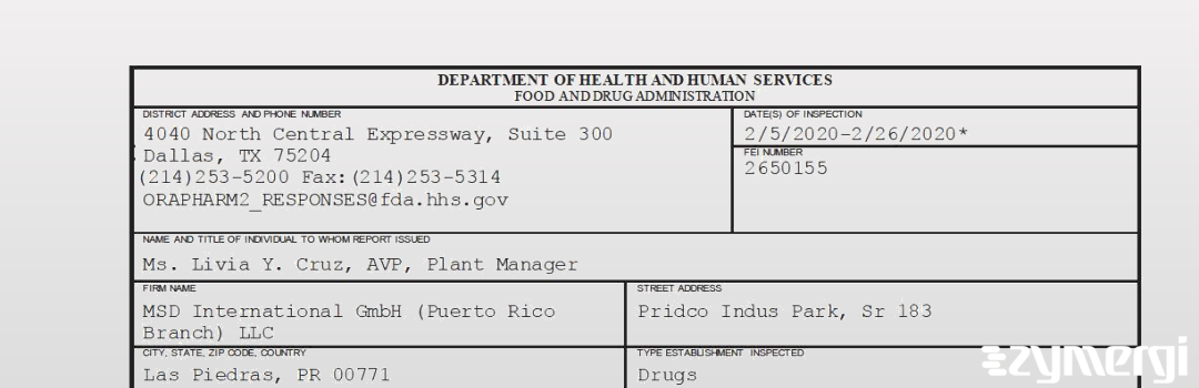 FDANews 483 MSD International GmbH (Puerto Rico Branch) LLC Feb 26 2020 top