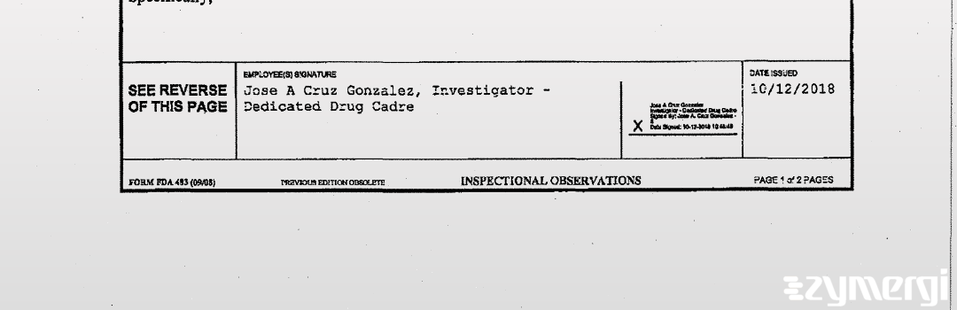 Jose A. Cruz Gonzalez FDA Investigator Cruz Gonzalez, Jose A FDA Investigator 