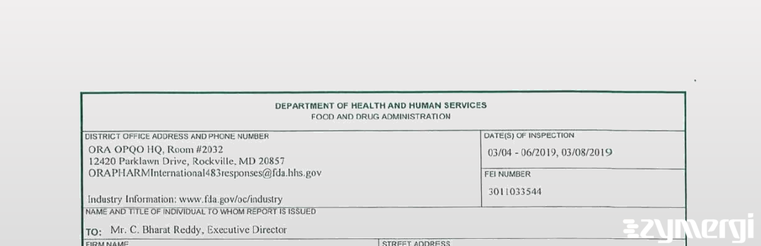 FDANews 483 MSN Laboratories Pvt. Ltd. (Formulations Division, Unit-II) Mar 8 2019 top