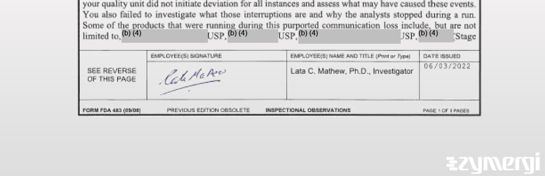 Lata C. Mathew FDA Investigator