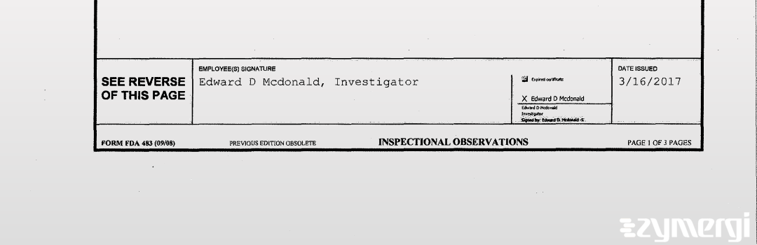 Edward D. McDonald FDA Investigator 