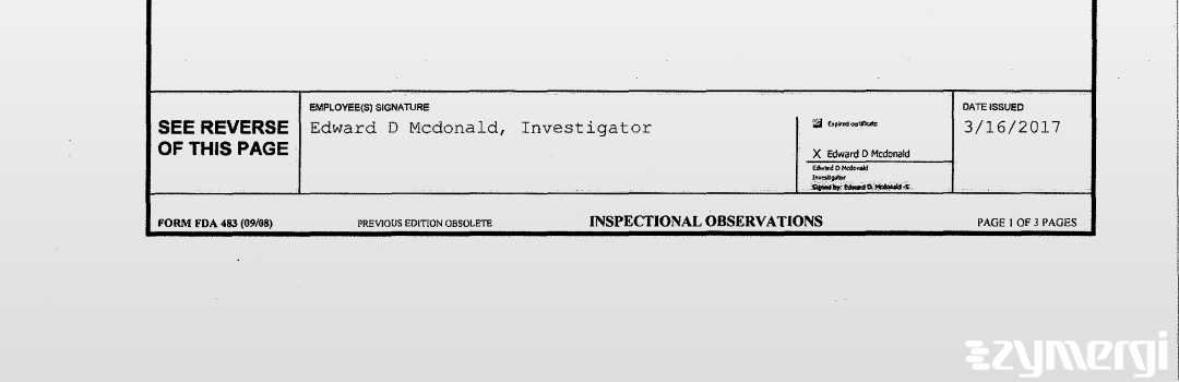 Edward D. McDonald FDA Investigator