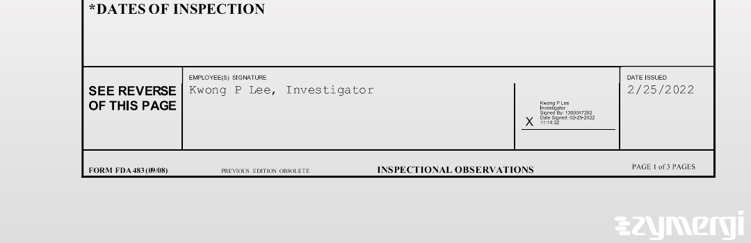 Kwong P. Lee FDA Investigator