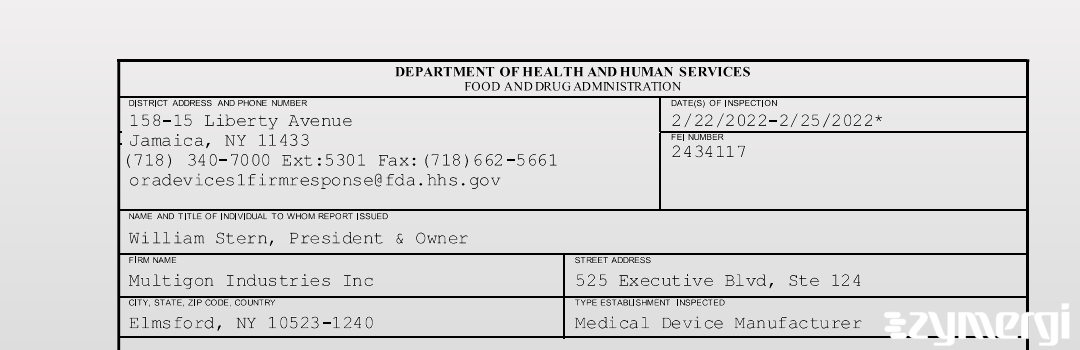 FDANews 483 Multigon Industries Inc Feb 25 2022 top