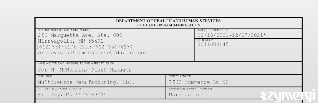 FDANews 483 Multisource Manufacturing LLC Dec 17 2021 top