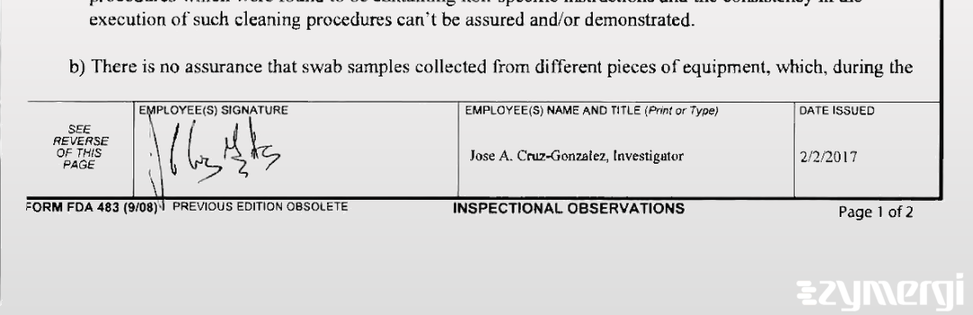 Jose A. Cruz Gonzalez FDA Investigator Cruz Gonzalez, Jose A FDA Investigator 