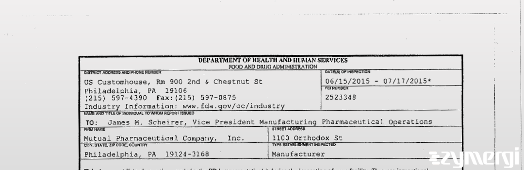 FDANews 483 Mutual Pharmaceutical Company,  Inc. Jul 17 2015 top