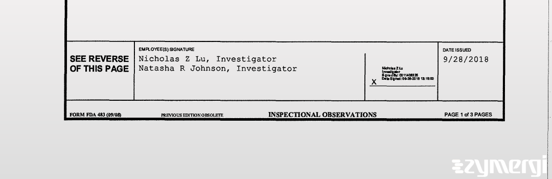 Natasha R. Johnson FDA Investigator Nicholas Z. Lu FDA Investigator 