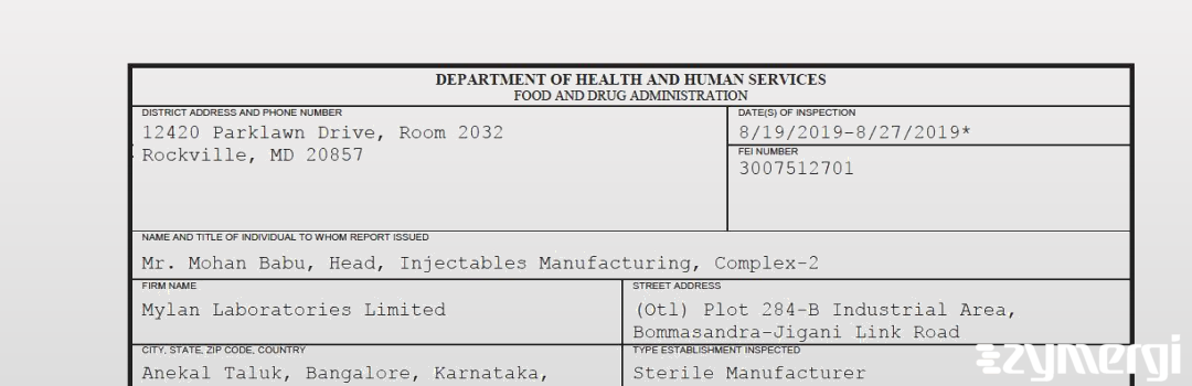 FDANews 483 Mylan Laboratories Limited Aug 27 2019 top