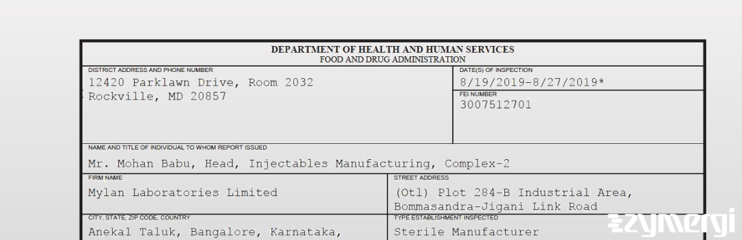 FDANews 483 Mylan Laboratories Limited Aug 27 2019 top