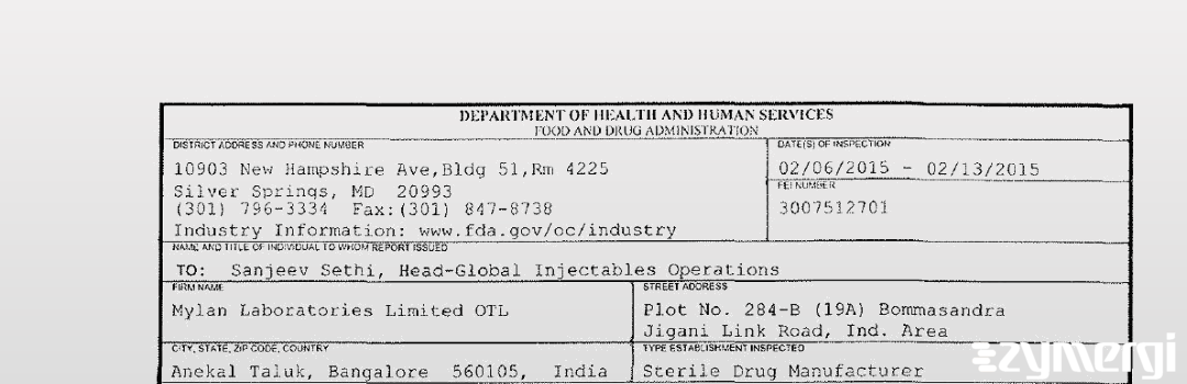 FDANews 483 Mylan Laboratories Limited OTL Feb 13 2015 top