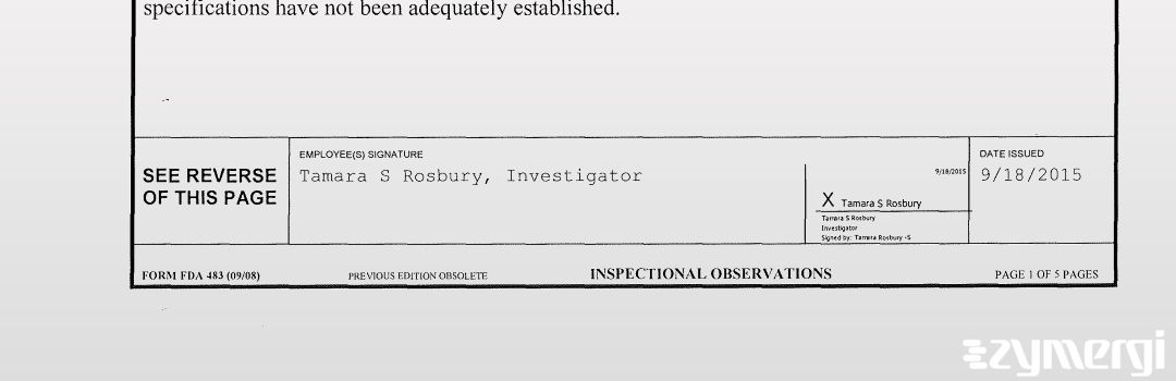 Tamara S. Rosbury FDA Investigator