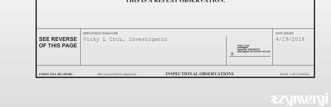 Vicky L. Cruz FDA Investigator