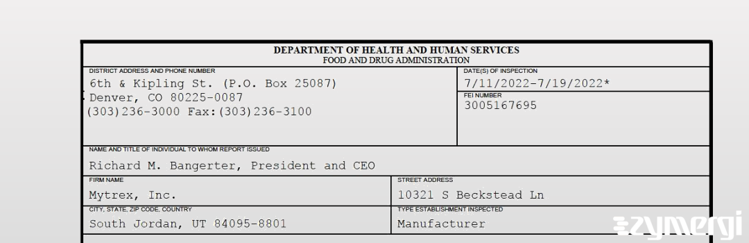 FDANews 483 Mytrex, Inc. Jul 19 2022 top