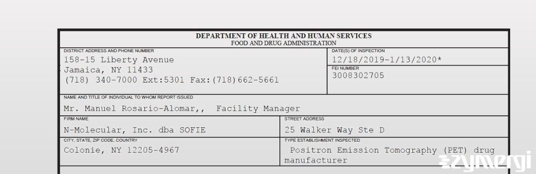 FDANews 483 N-Molecular, Inc., dba SOFIE Jan 13 2020 top