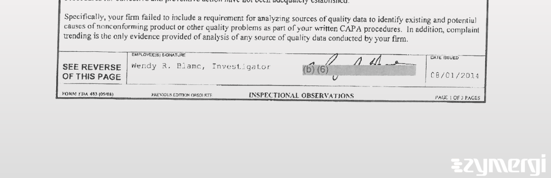 Wendy R. Blame FDA Investigator