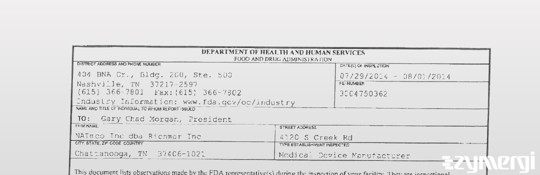FDANews 483 NAImco Inc dba Richmar Inc Jul 30 2014 top