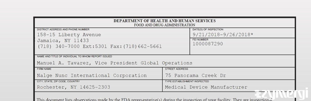 FDANews 483 Nalge Nunc International Corporation Sep 26 2018 top