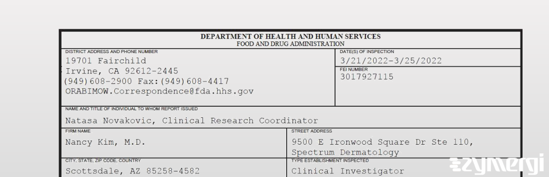 FDANews 483 Nancy Kim, M.D. Mar 25 2022 top