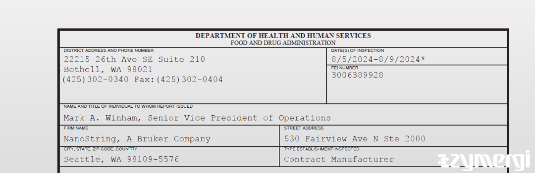 FDANews 483 NanoString, A Bruker Company Aug 9 2024 top