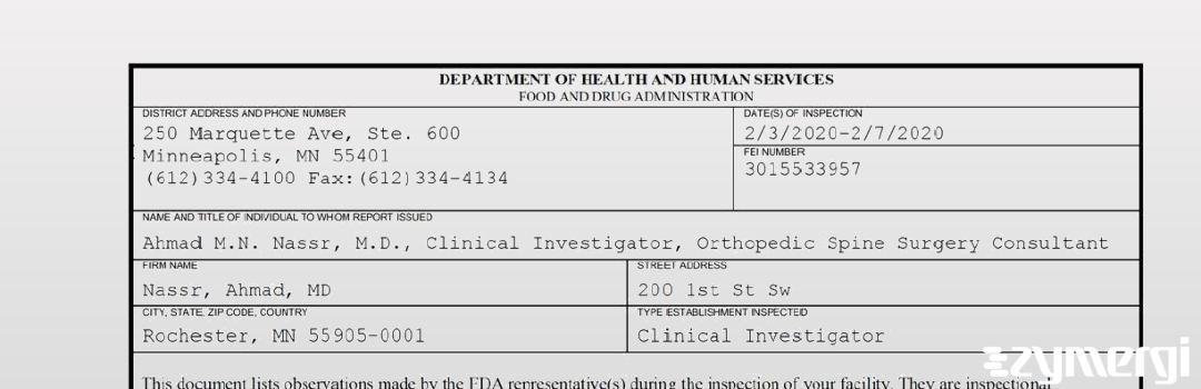 FDANews 483 Nassr, Ahmad, MD Feb 7 2020 top