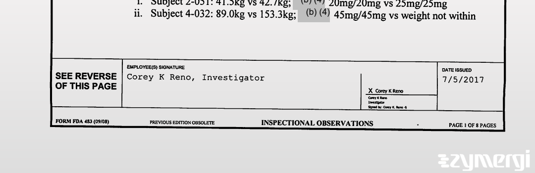Corey K. Reno FDA Investigator