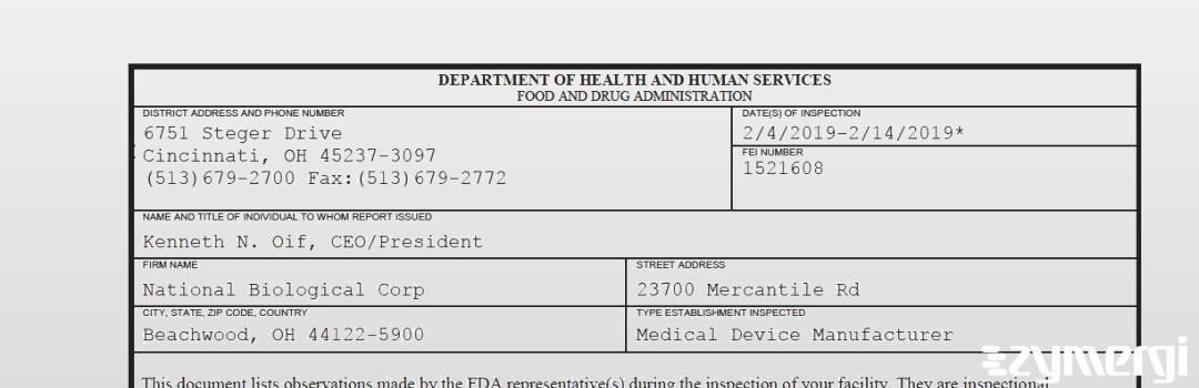 FDANews 483 National Biological Corp Feb 14 2019 top