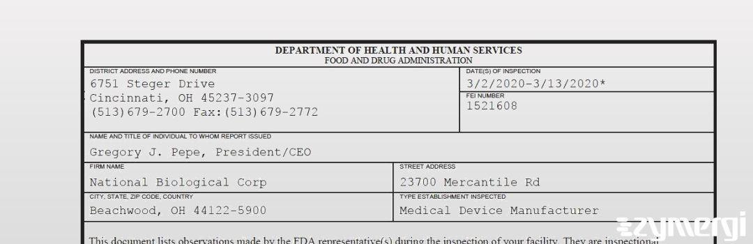 FDANews 483 National Biological Corp Mar 13 2020 top