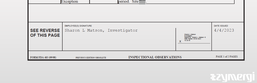 Sharon L. Matson FDA Investigator