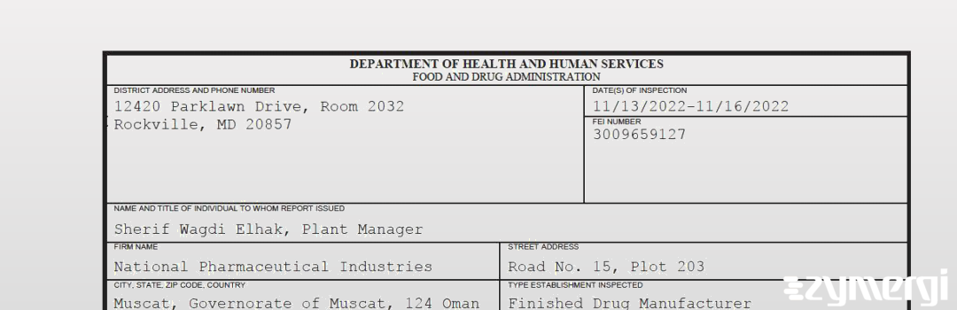 FDANews 483 National Pharmaceutical Industries Nov 16 2022 top