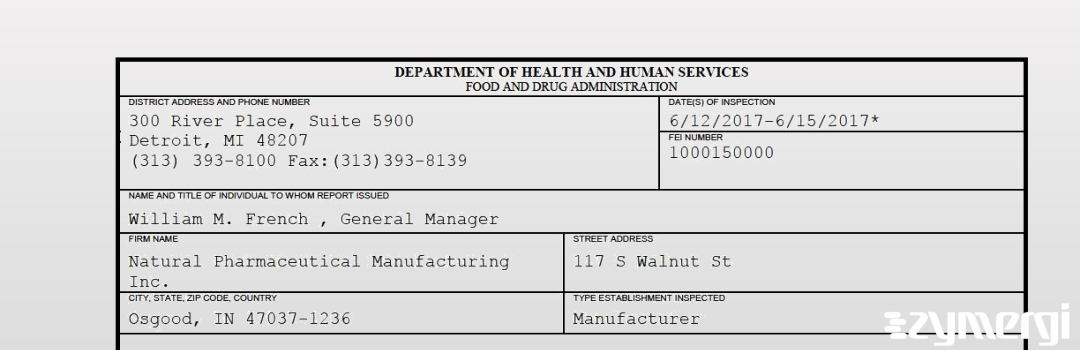 FDANews 483 Natural Pharmaceutical Manufacturing Inc. Jun 15 2017 top