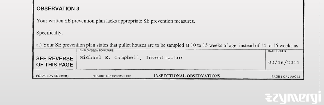 Michael E. Campbell FDA Investigator Holly J. Wilson FDA Investigator Clinton D. Priestley FDA Investigator Michael E. Clark FDA Investigator