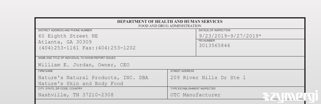 FDANews 483 Nature's Natural Products, INC. DBA Nature's Skin and Body Food Sep 27 2019 top