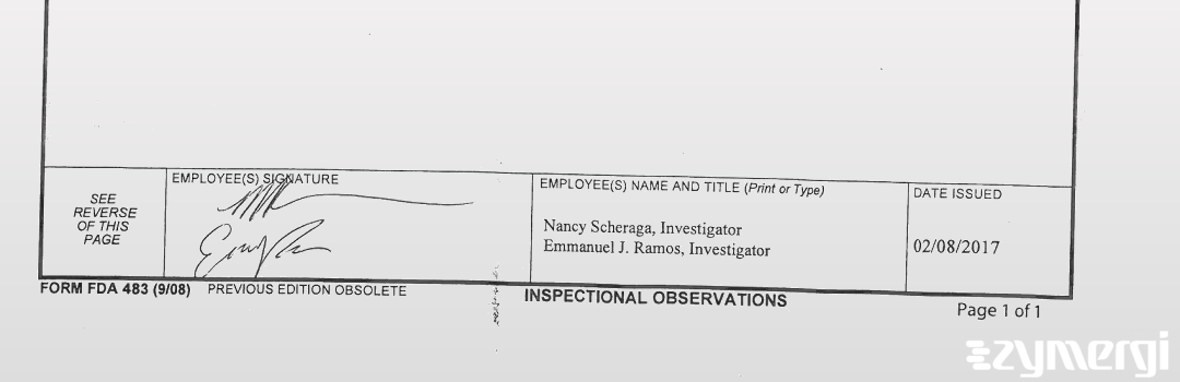 Emmanuel J. Ramos FDA Investigator Nancy F. Scheraga FDA Investigator 