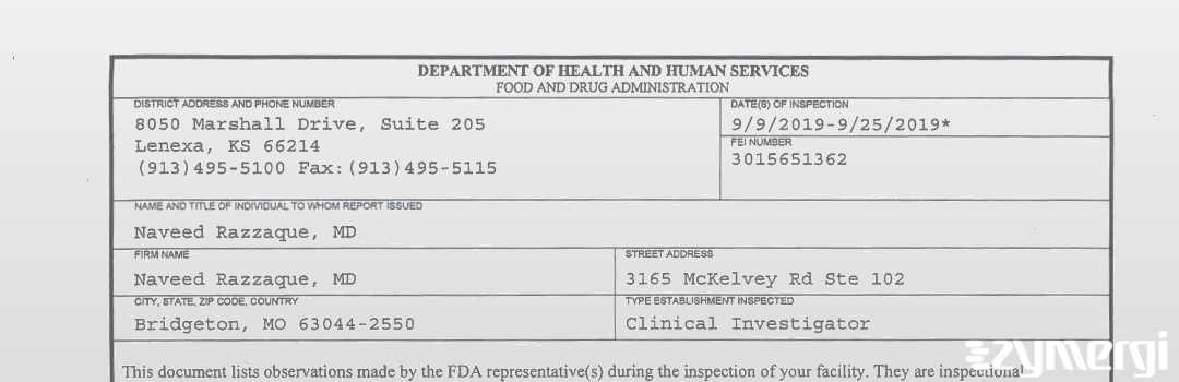 FDANews 483 Naveed Razzaque, MD Sep 25 2019 top