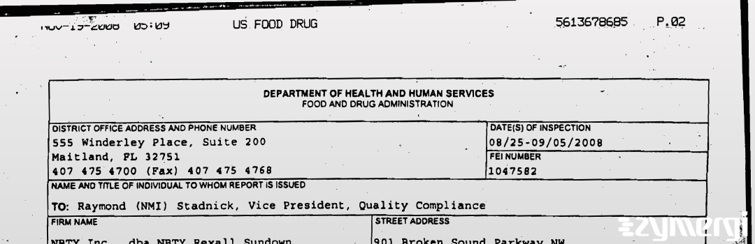 FDANews 483 NBTY, Inc. Sep 5 2008 top