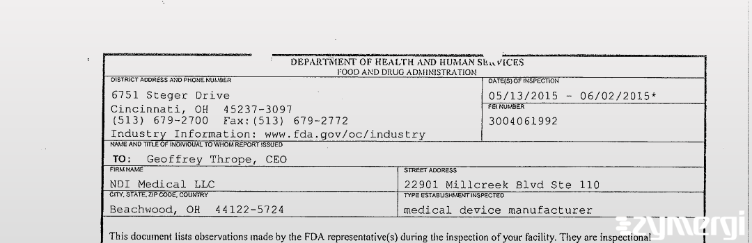 FDANews 483 NDI Medical LLC Jun 2 2015 top