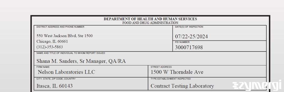FDANews 483 Nelson Laboratories, LLC Jul 25 2024 top