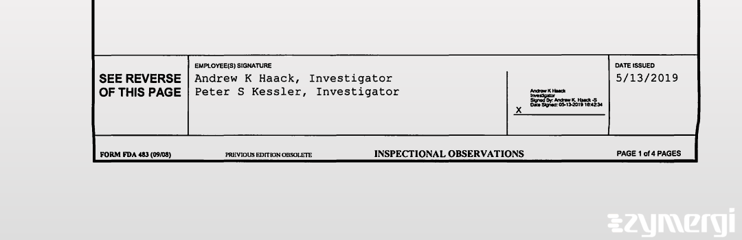 Peter S. Kessler FDA Investigator Andrew K. Haack FDA Investigator