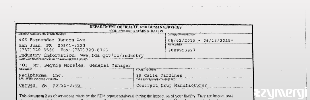 FDANews 483 NEOLPHARMA, INC. Jun 18 2015 top
