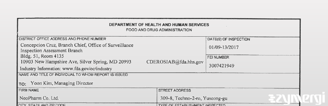 FDANews 483 Neopharm Co. Ltd. Jan 13 2017 top