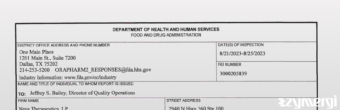 FDANews 483 Neos Therapeutics, LP Aug 25 2023 top