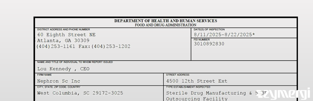FDANews 483 Nephron SC, LLC Aug 22 2025 top
