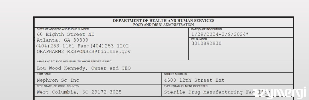 FDANews 483 Nephron Sc Inc Feb 9 2024 top