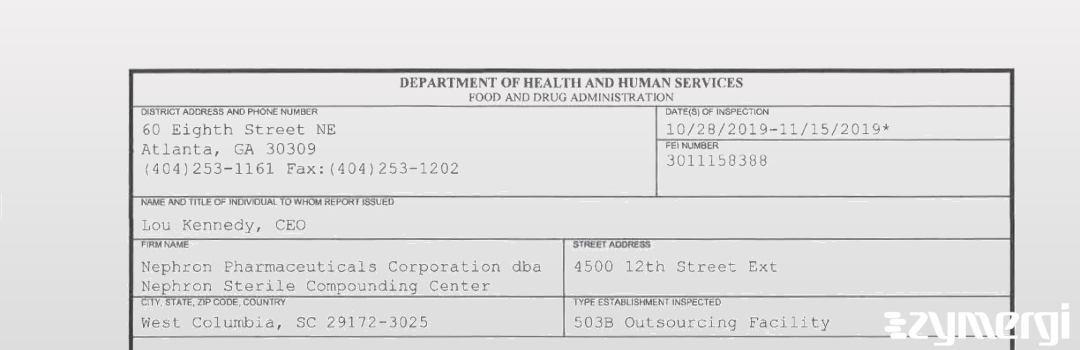 FDANews 483 Nephron Sc Inc Nov 15 2019 top